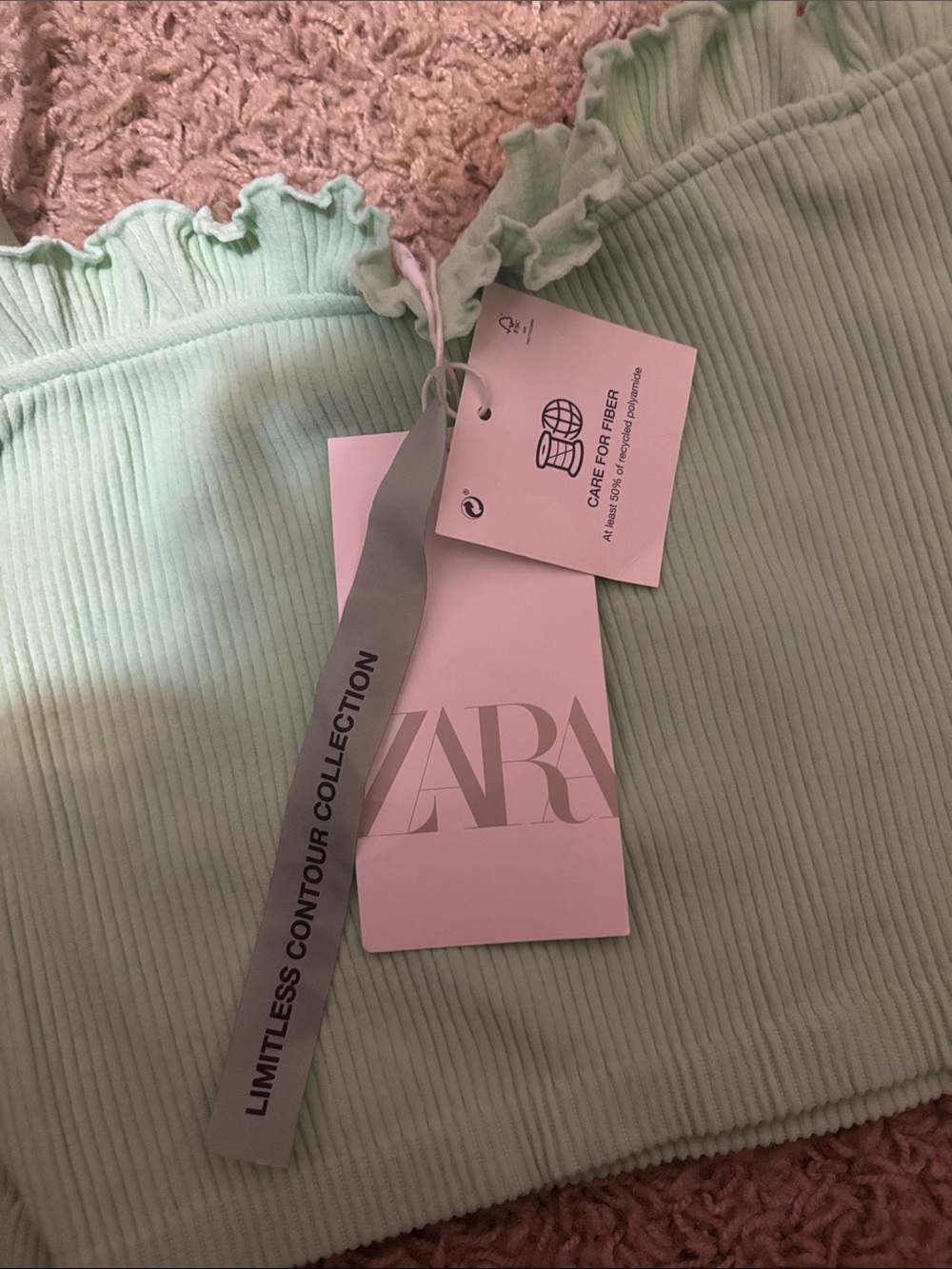 Zara Mint Ribbed Ruffle Crop Cami - Picture 2 of 2
